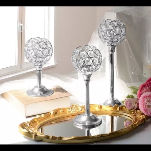 Crystal Metal tealight Bling Bowl candle holders 3 Piece - Picture 3 of 6